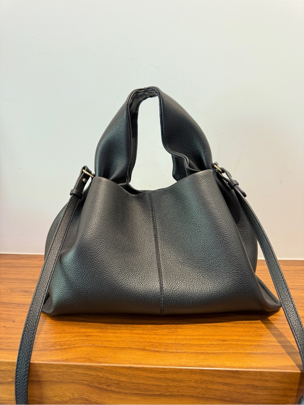 Polène Black Pebbled Leather Shoulder Bag